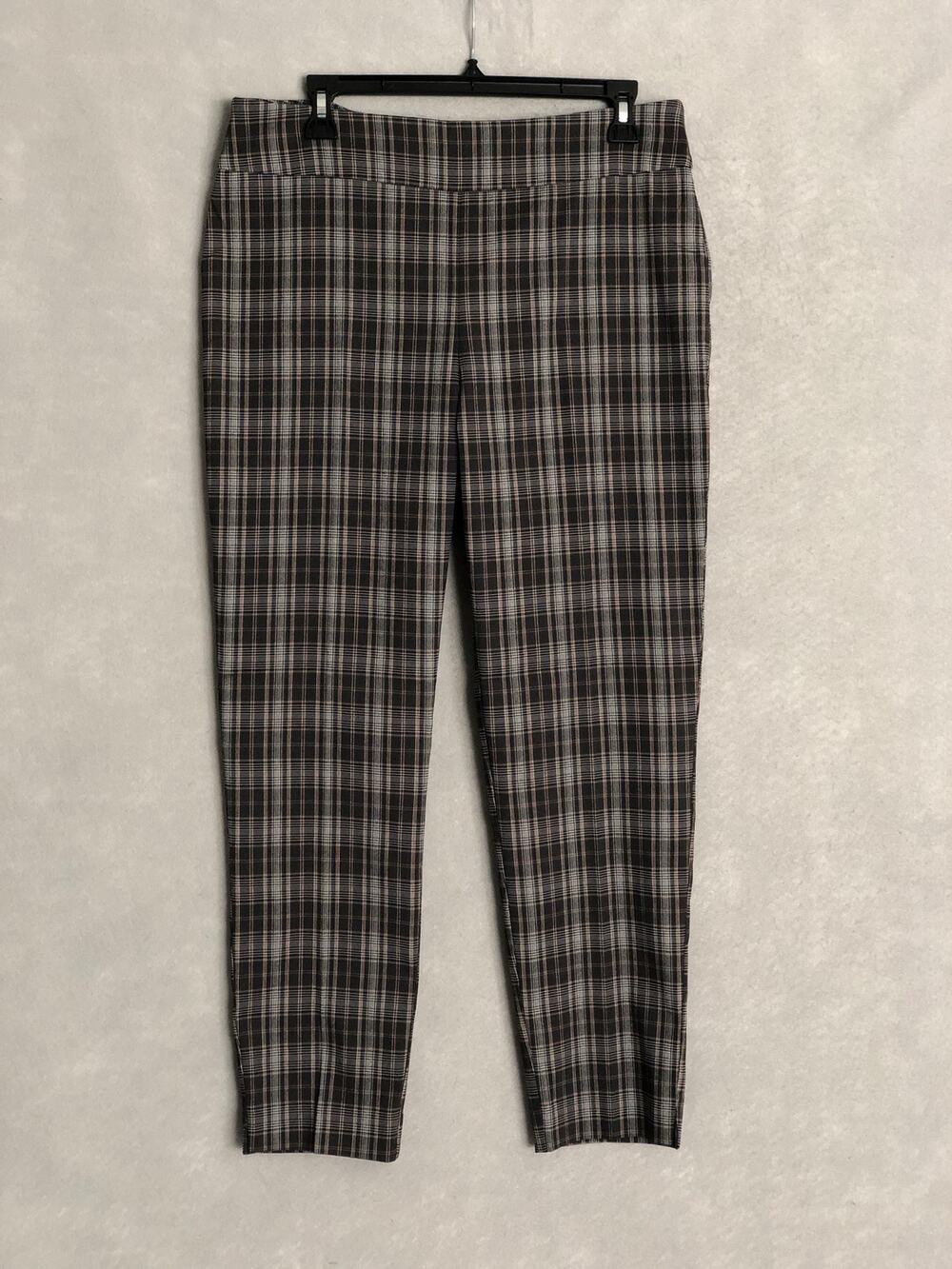 Counterparts Plaid Pants Mid Rise Slim Leg Grey Women's Medium NEW